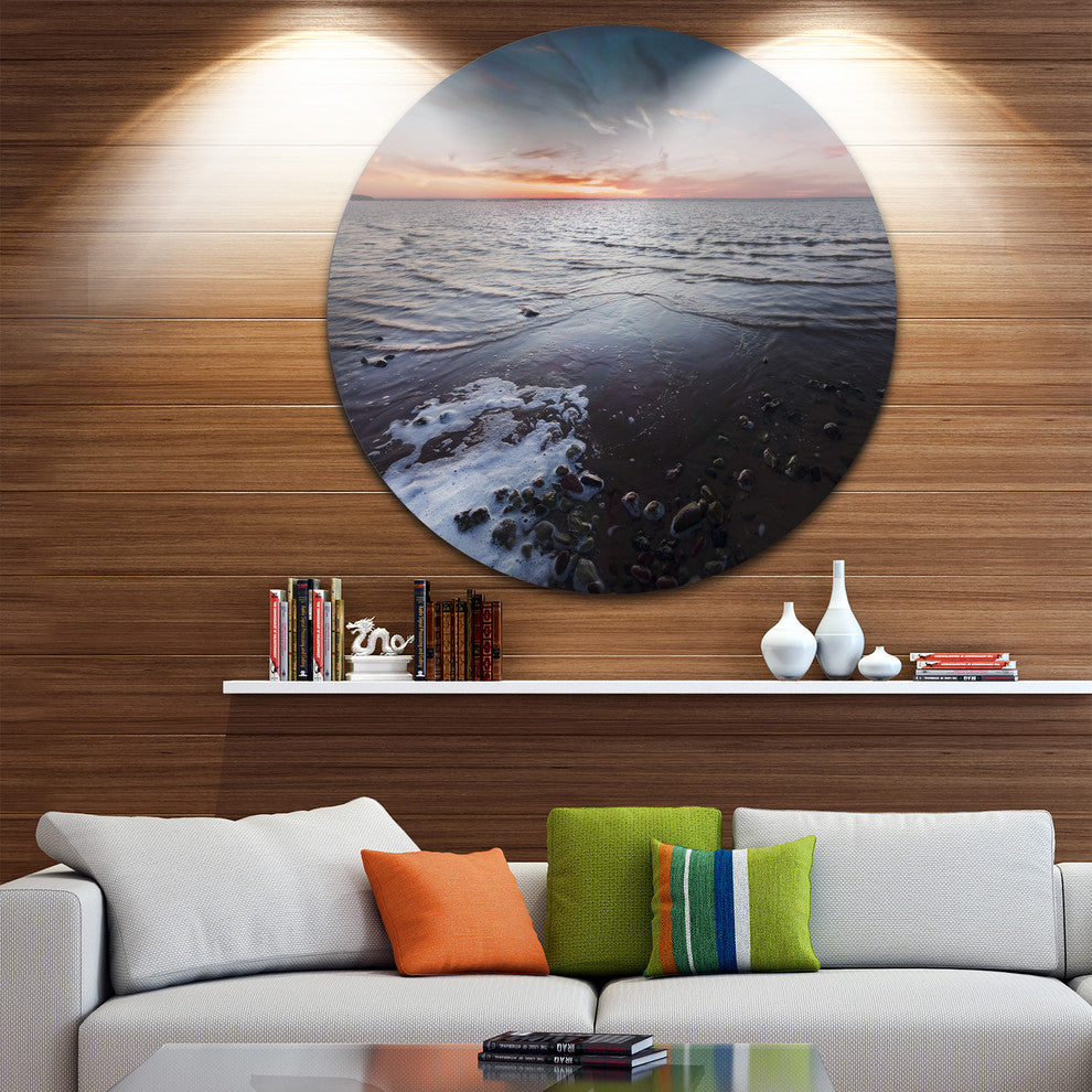 Beautiful Sunset On Chudskoy Lake, Seascape Disc Metal Wall Art, 11"