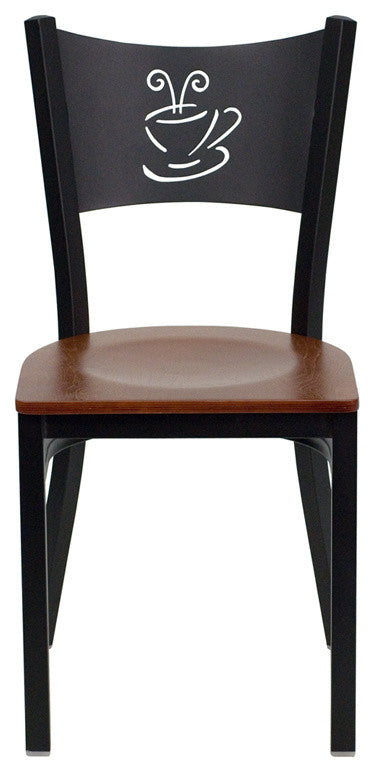 Dyersburg Metal Chair Black Coffee Back, Cherry Wood Seat
