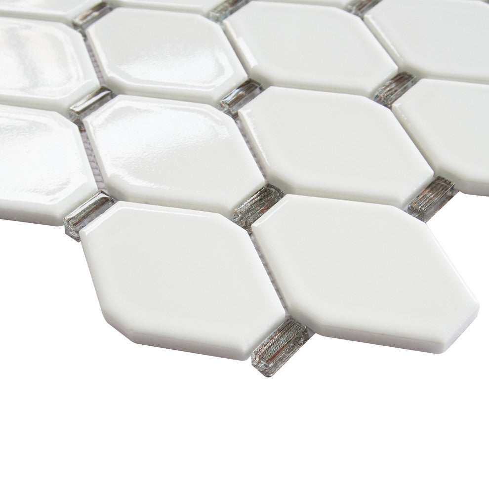 Badajoz 11.5x10.94, Honeycomb Glass Mosaic Tile, White/Brown, Sample