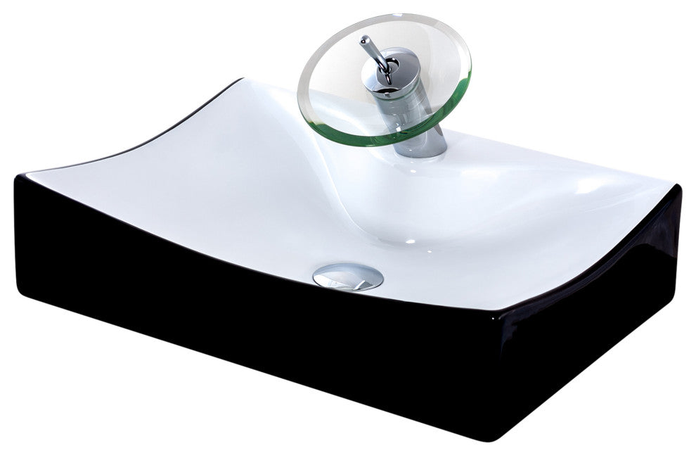 Porcelain Vessel Sink and Faucet Set, Chrome