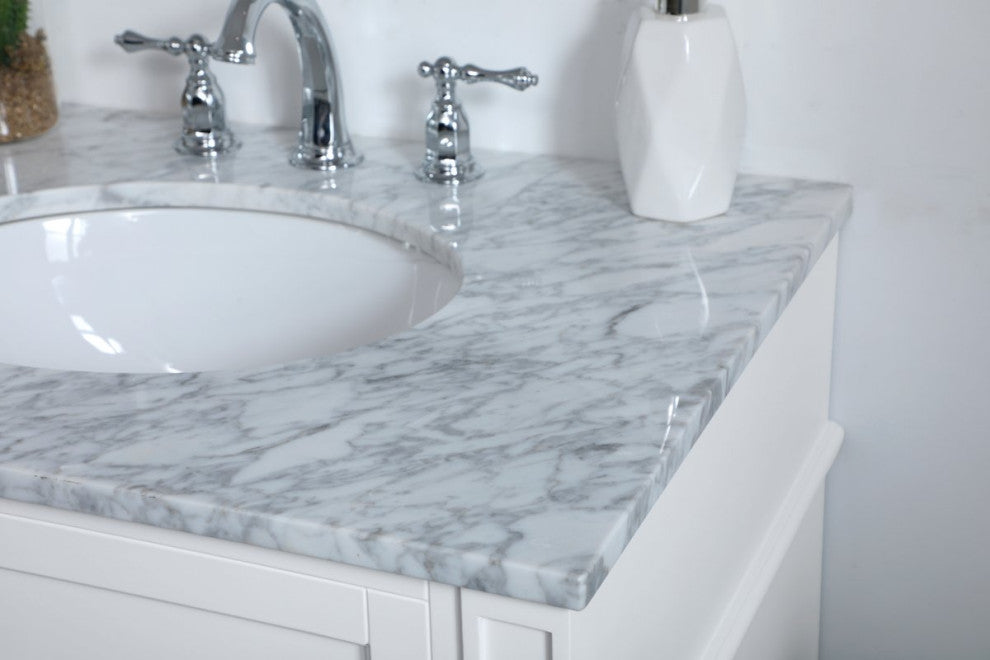 Home Living Vanity with Carrara White Marble Countertop, White, 30", Single Sink