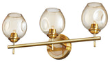 3 Light Halogen Vanity, Vintage Bronze/Champagne Glass