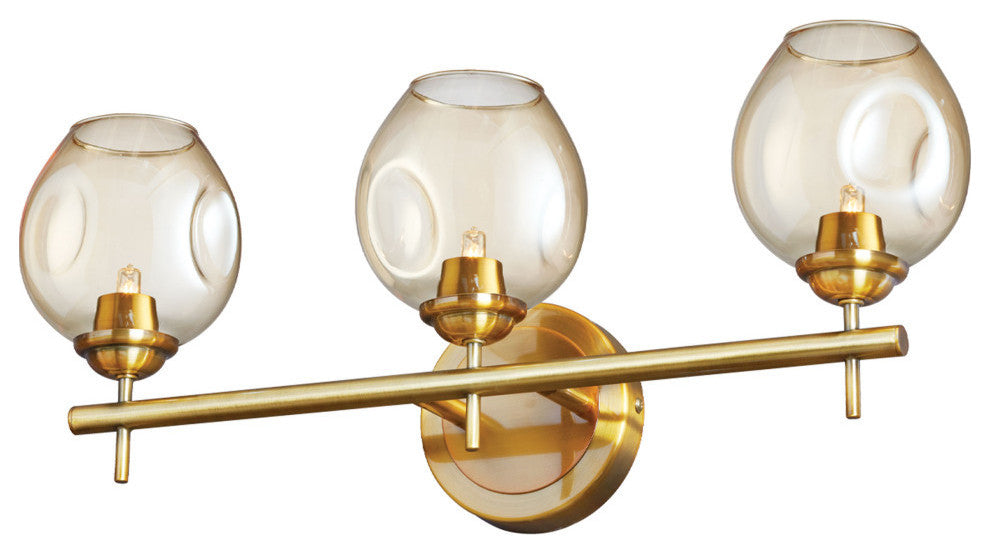 3 Light Halogen Vanity, Vintage Bronze/Champagne Glass