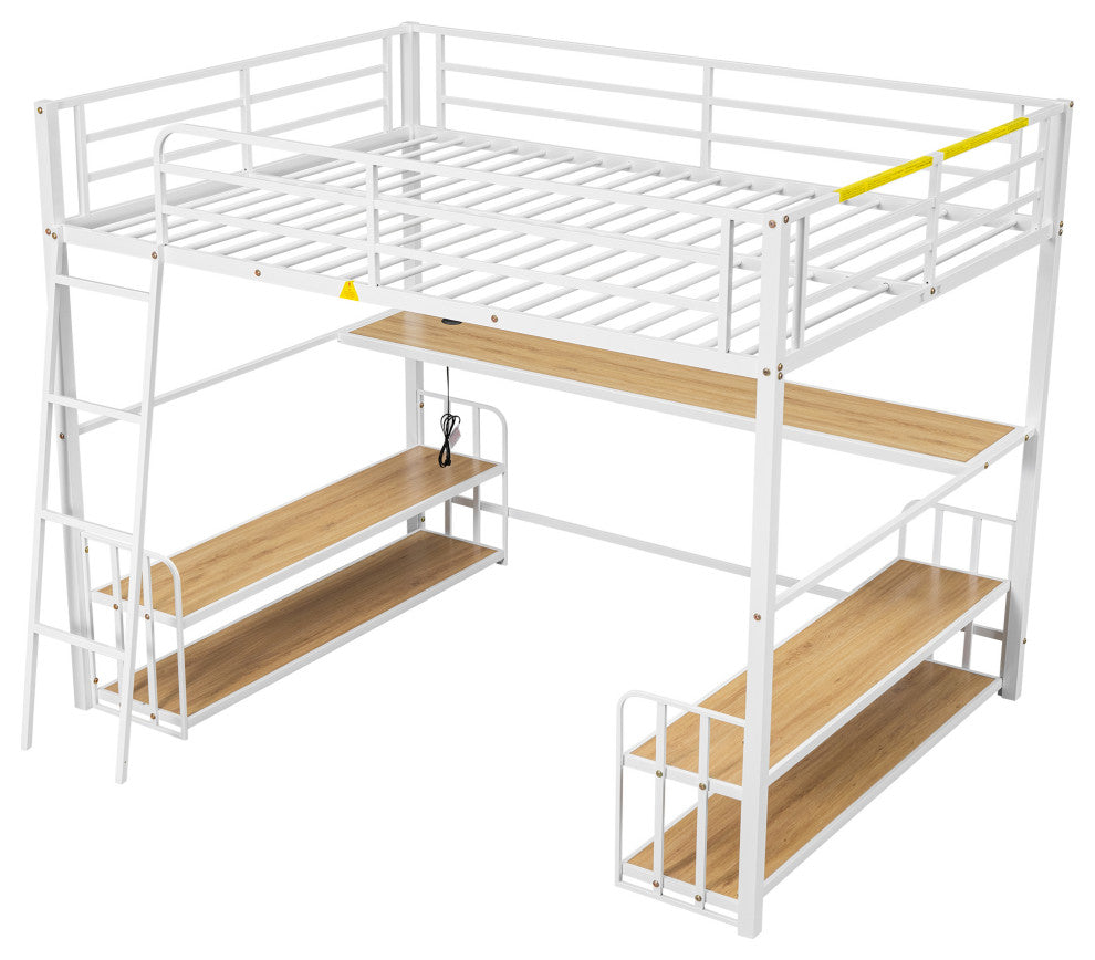 Gewnee Full Size Metal Loft Bed with Desk