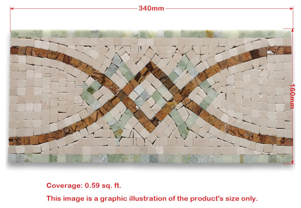 Lovelink Mint 6.3x13.4 Marble Mosaic Border Listello Tile Polished, 1 piece
