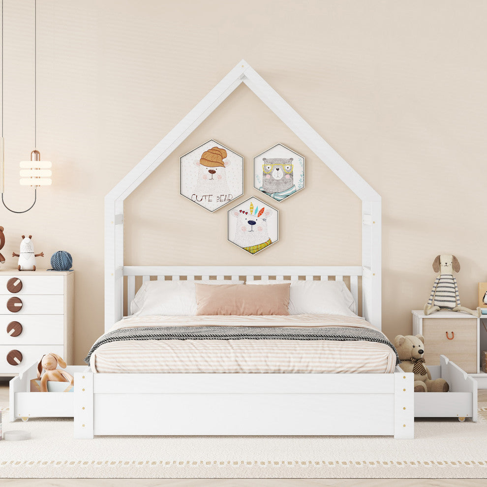 Gewnee Wood Queen Size House Platform Bed