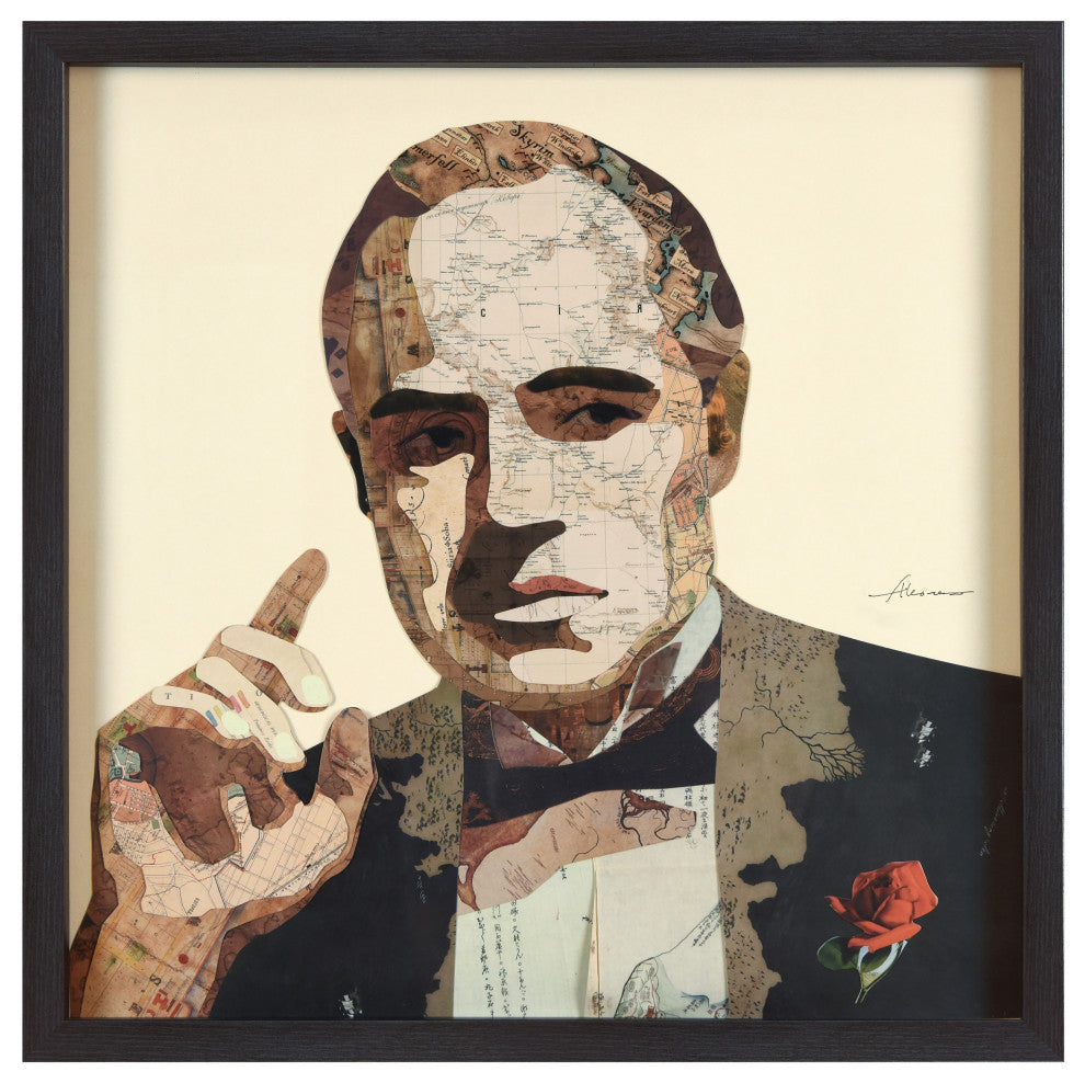 Godfather Handmade Collage Framed Wall Art Under Glass Signed by Alex Zeng