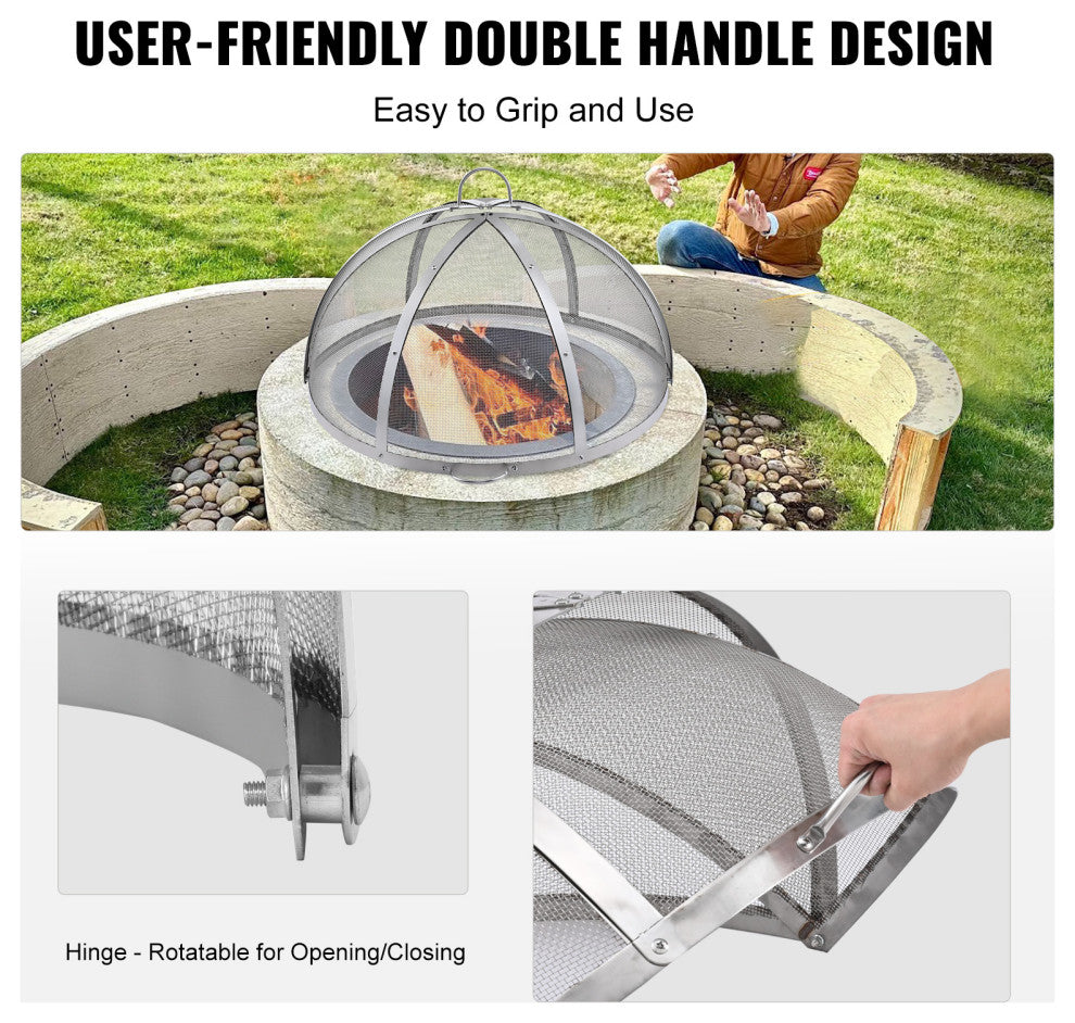 VEVOR 40" Fire Pit Round Wood Burning Spark Screen Cover Lid Stainless Steel