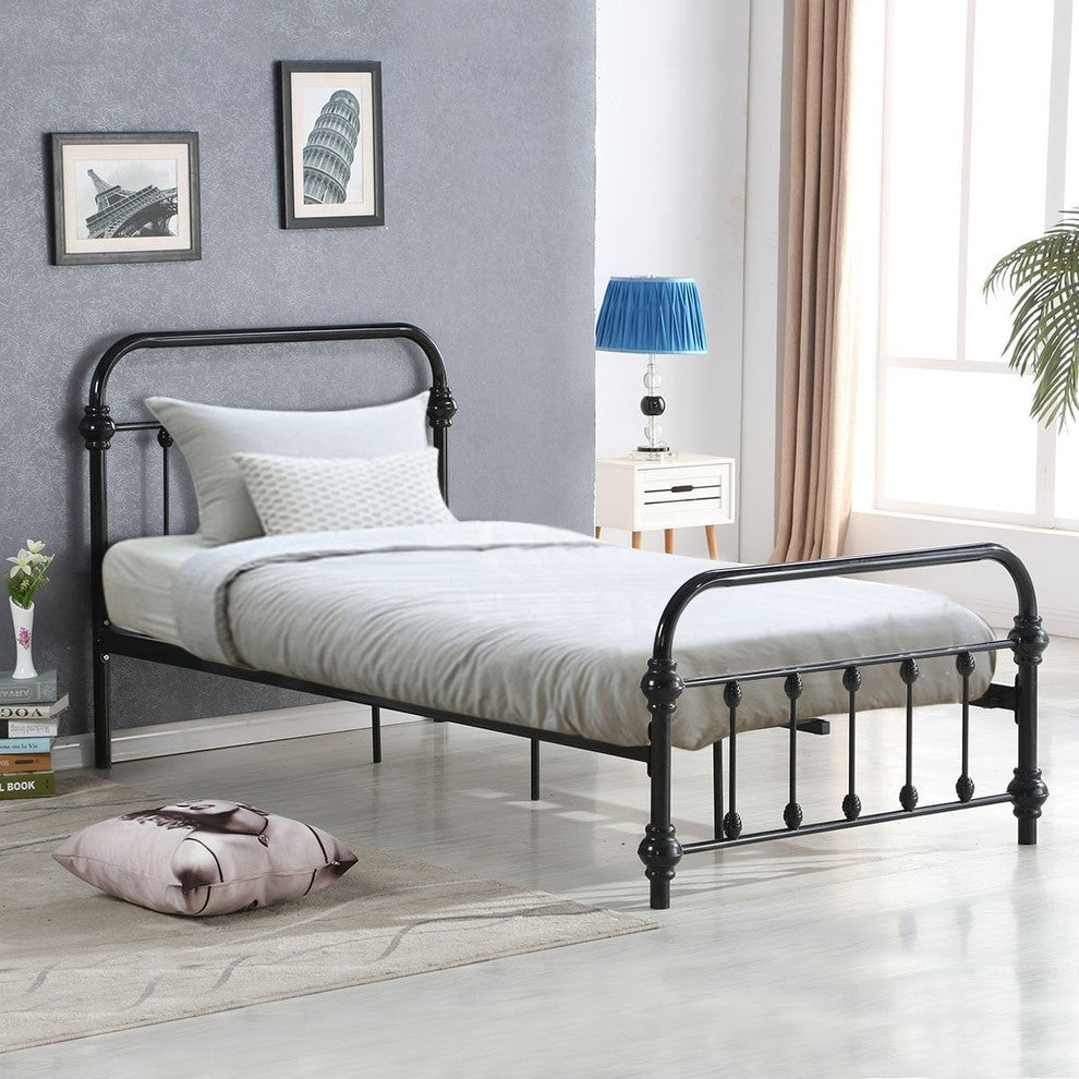 Durable Twin Size Wood Slats Steel Bed Frame