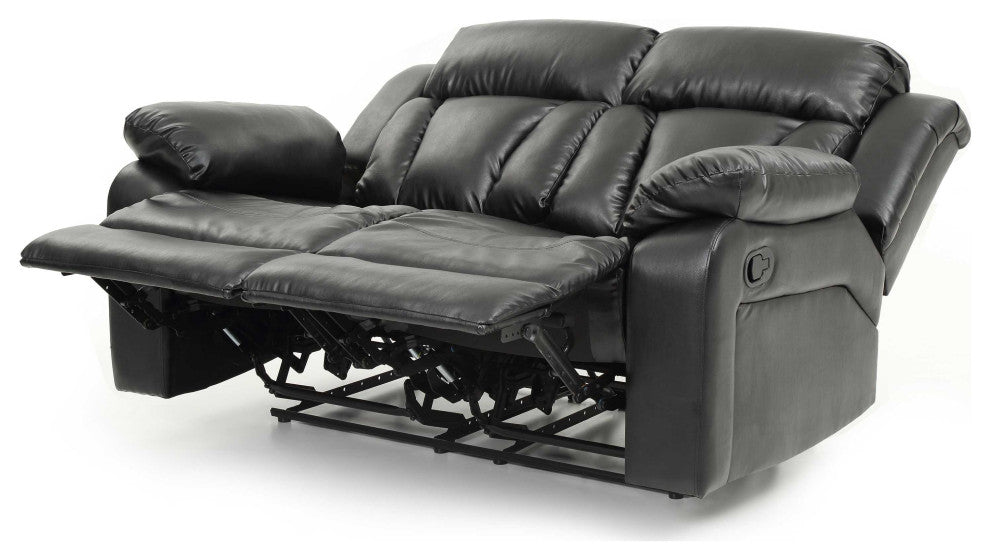 Daria 62 in. W Flared Arm Faux Leather Straight Reclining Sofa, Black