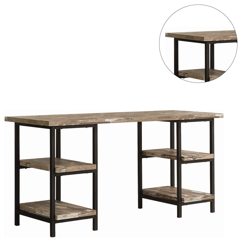 4-Shelf Writing Desk with Metal Frame, Salvaged Cabin