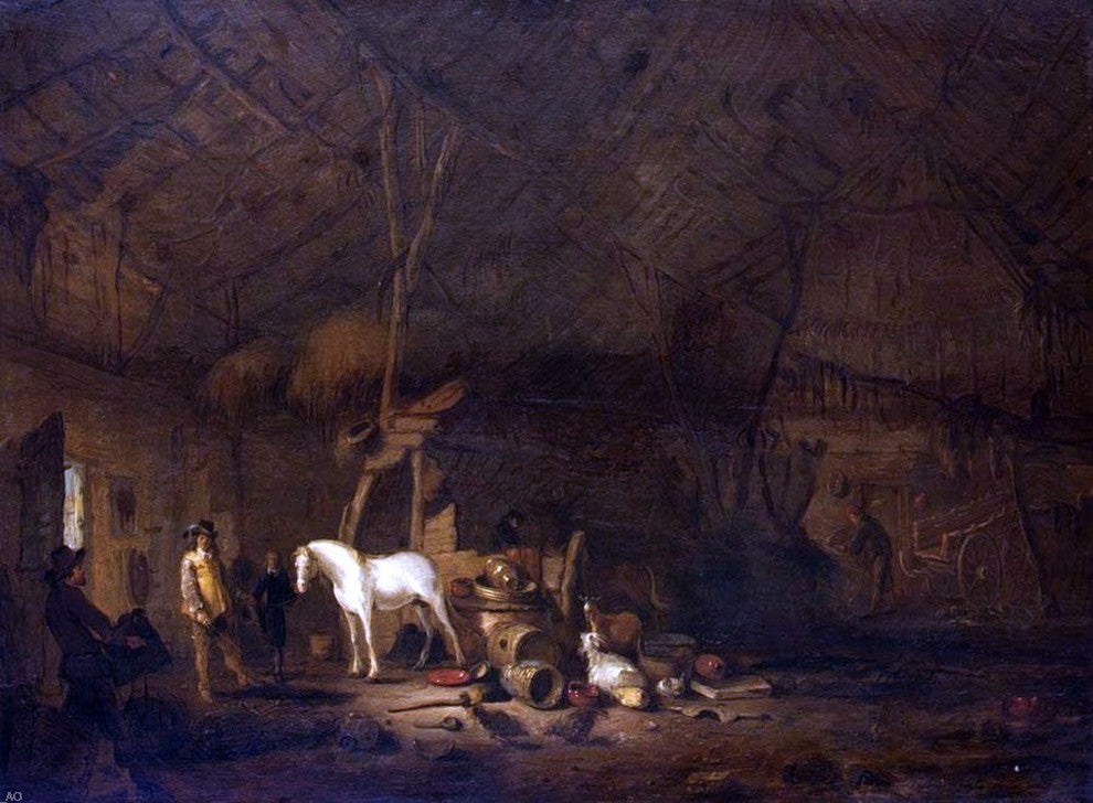 Egbert Van der Poel The Barn Interior, 21"x28" Gallery Wrapped Canvas Print