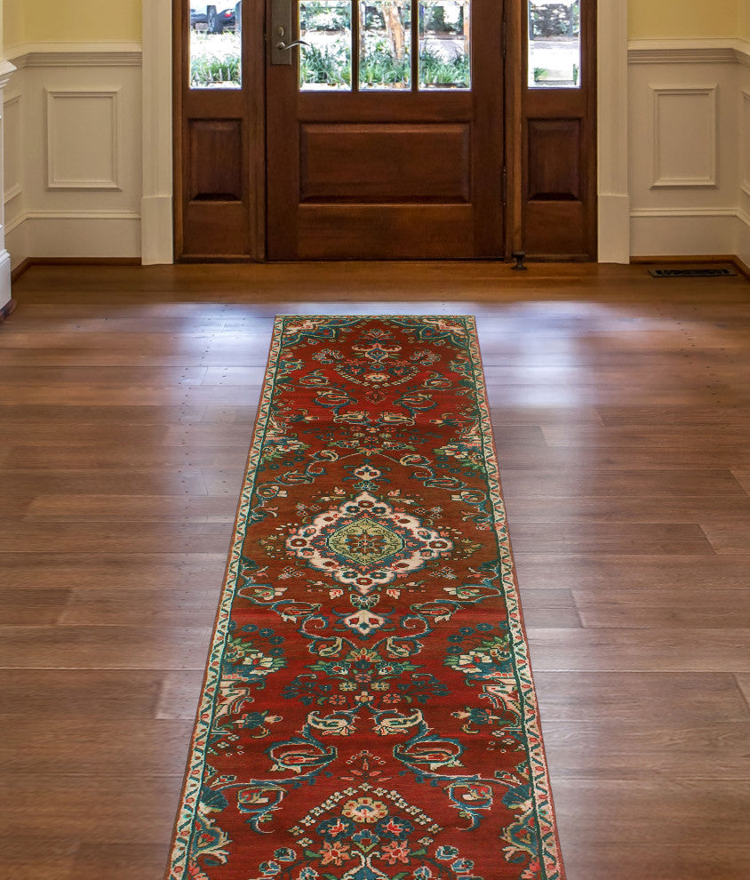 Fine Vintage Distressed Aimal Red/Beige Runner, 2'2x11'10
