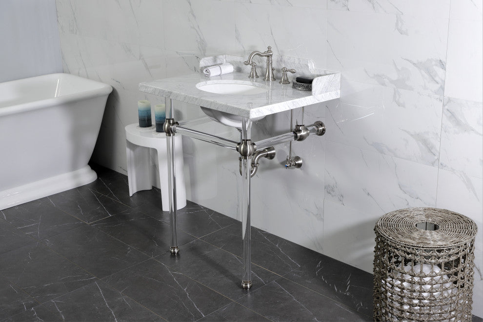 Kingston Brass LMS30MA8 30" Carrara Marble Console Sink, Acrylic Legs