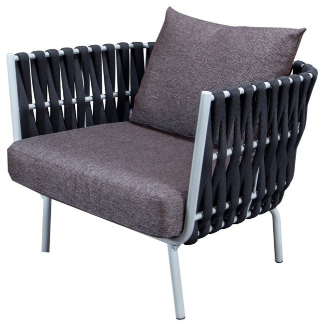 LeisureMod Spencer 4 Piece Outdoor Patio Rope Sofa Conversion Set, Black
