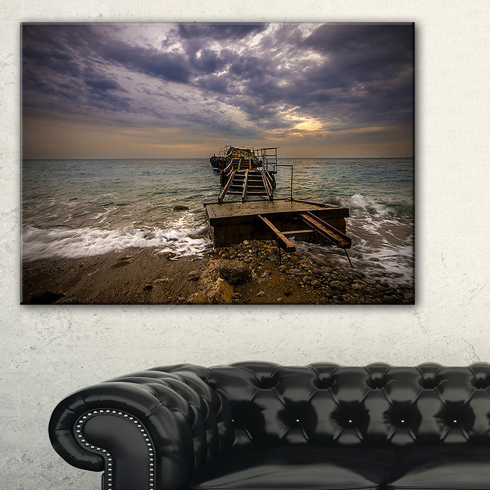 "Broken Wooden Pier For Boats" Sea Bridge Canvas Wall Artwork, 40"x20"