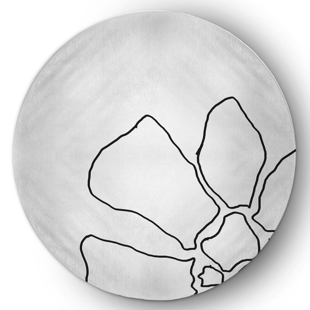 Petal Lines Spring Chenille Rug, Black/White, 5' Round