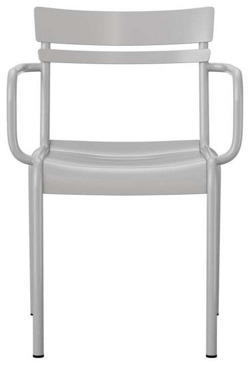 Nash Commercial Grade Steel Indoor-Outdoor Stackable Chair with 2 Slats and Arms, Silver