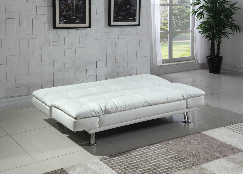 Upholstered Sofa Bed With Tufted Back, White