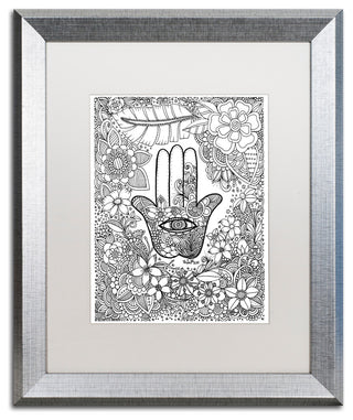 KCDoodleArt 'Hamsa Hand' Art, Silver Frame, White Matte, 16"x20"