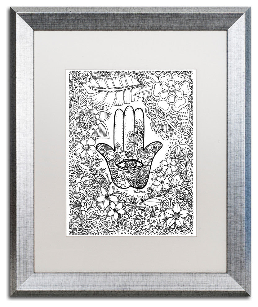 KCDoodleArt 'Hamsa Hand' Art, Silver Frame, White Matte, 16"x20"