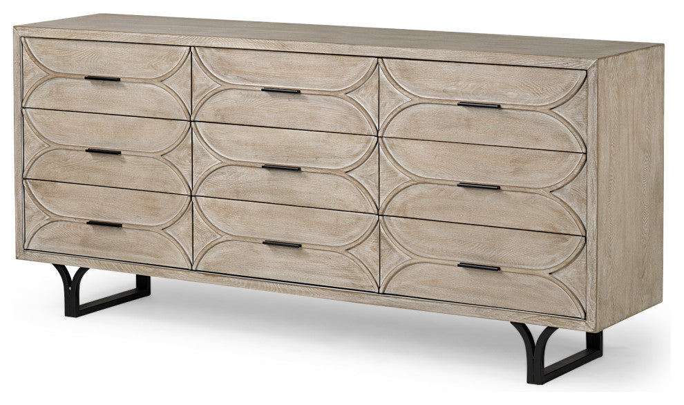 Giselle II Light Brown Solid Wood w/ Black Iron Base Drawer Sideboard