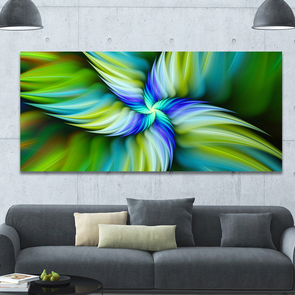Rotating Fractal Green Star, Large Floral Canvas Art Print, 60"x28"