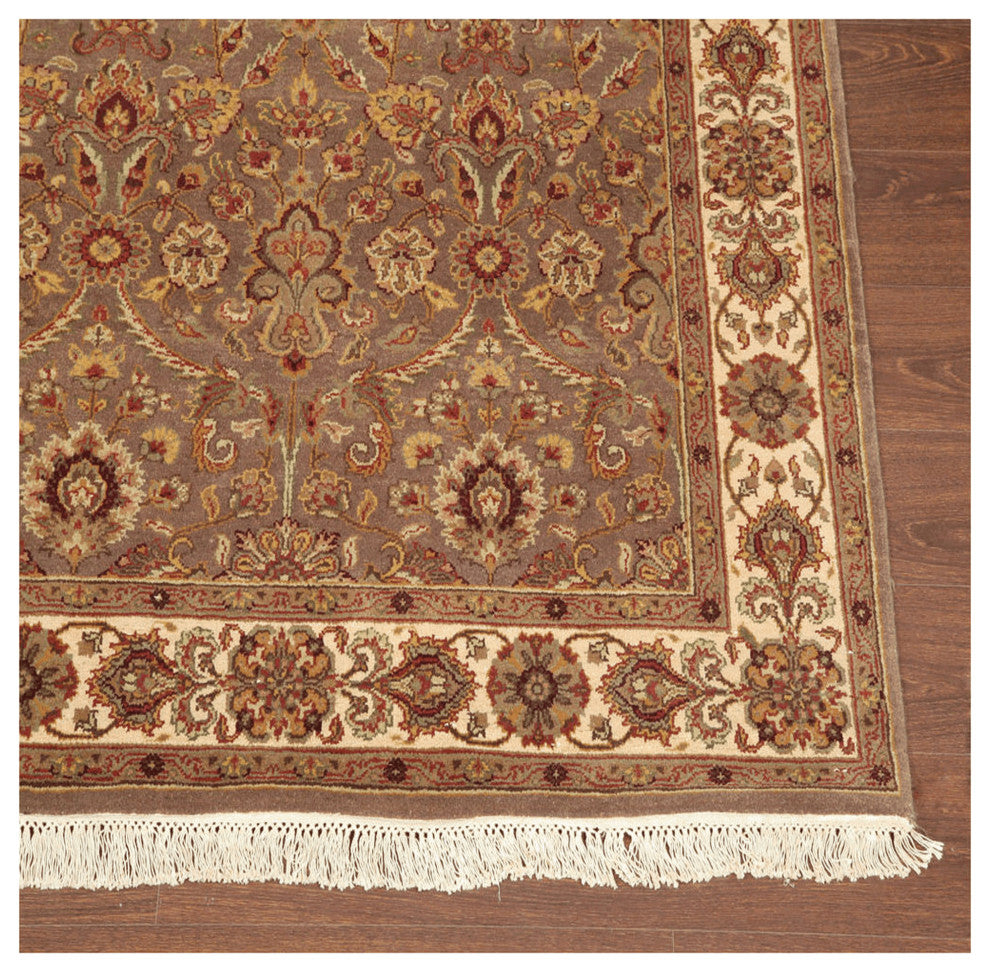 Agra Lucia Traditional Brown Floral Hand Knotted Wool Rug, 9'x12'