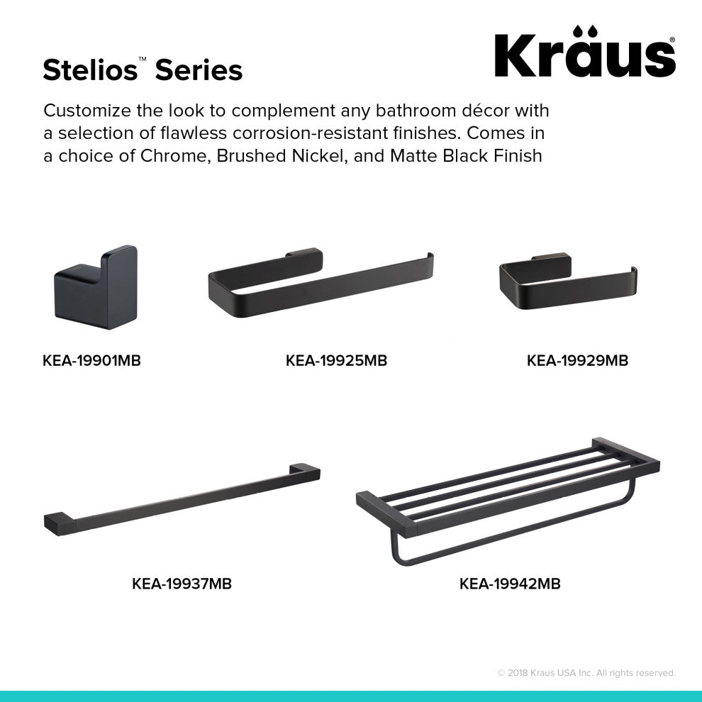 Stelios Bathroom Robe and Towel Hook, Matte Black