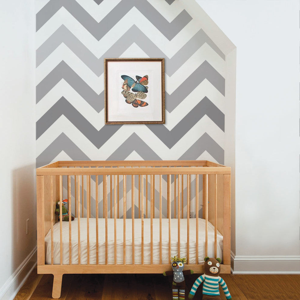 Chevron Peel and Stick Vinyl Wallpaper, Cool Gray, 24" X 60"