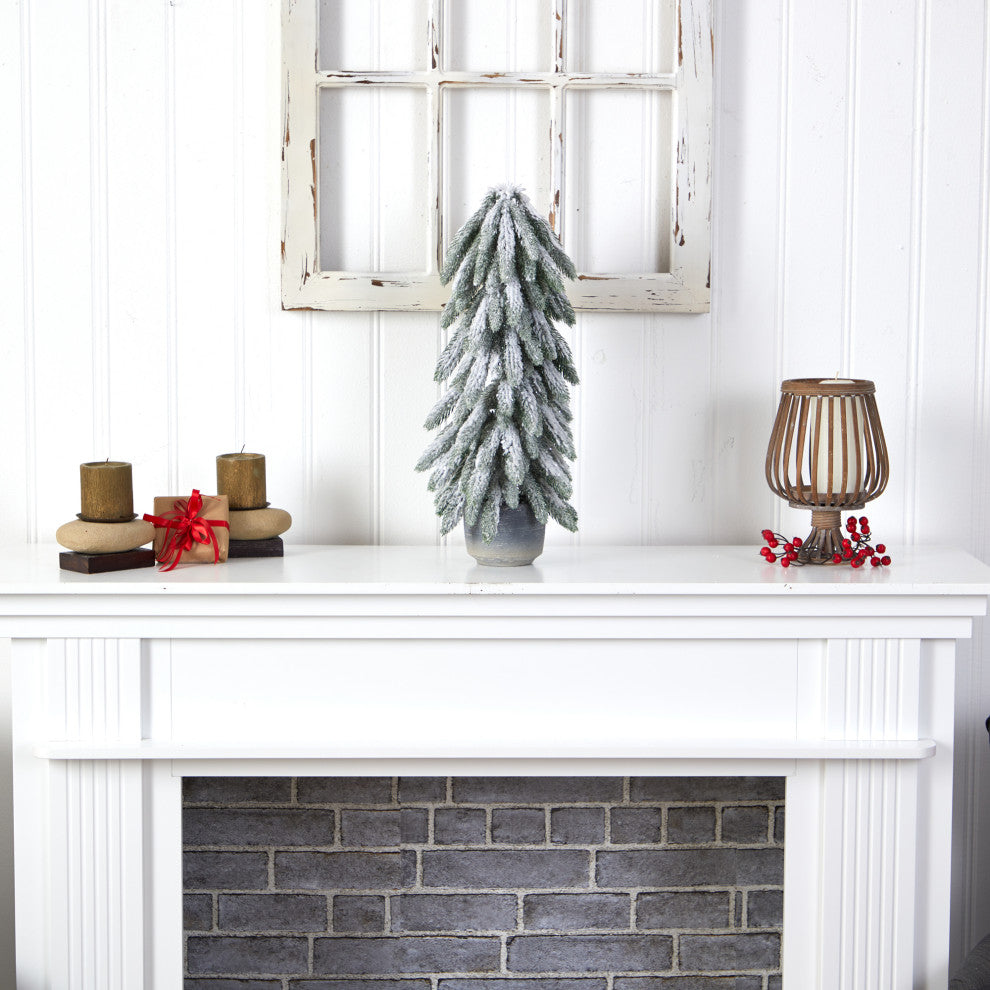 Nearly Natural T3367 21 Flocked Artificial Christmas Tree in Decorative Planter