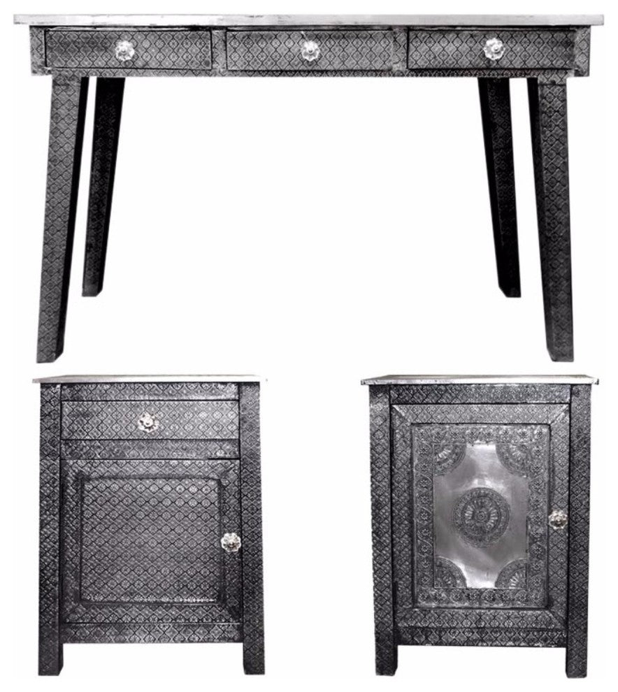 3 Piece Of Traditional Style Wooden Console Table with Desk, Gray