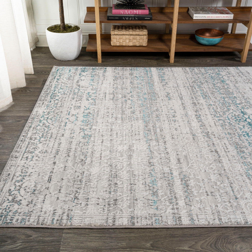 Tidal Modern Strie' Area Rug, Gray/Turquoise, 5 X 8