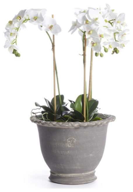 Triple Stem White Phalaenopsis Orchid Faux Flower Artificial Plant Drop In