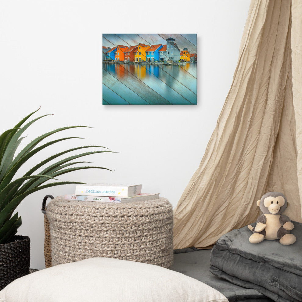 Faux Wood Blue Morning at Waters Edge Groningen Canvas Prints, 12" X 16"