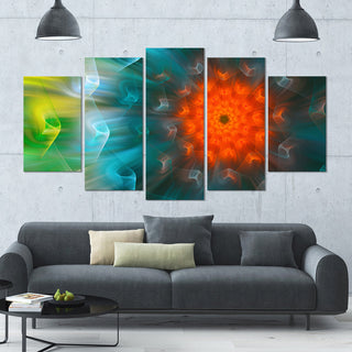 Multi Color Fractal Petals Dandelion, Floral Canvas Art Print, 60"x32", 5 Panels
