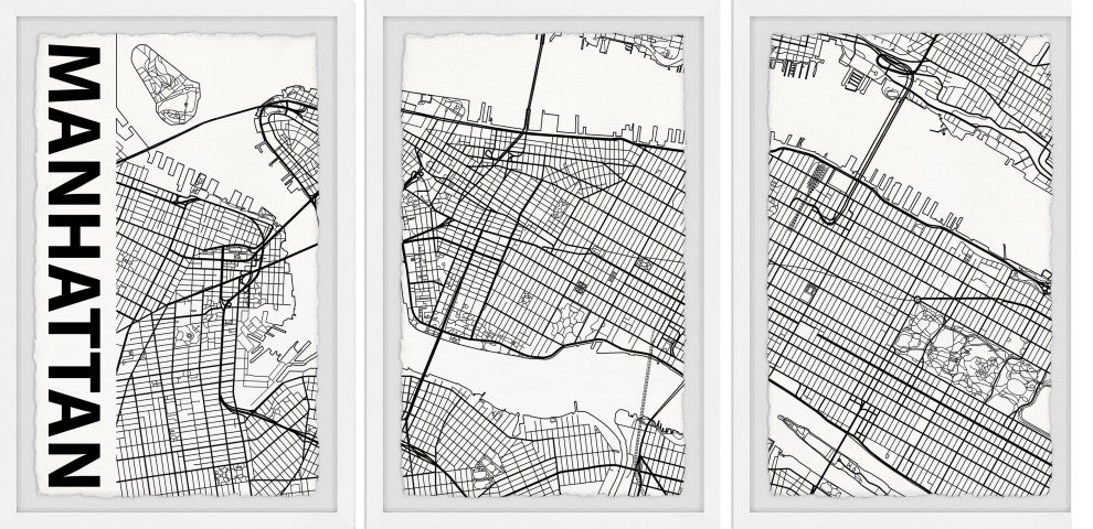 Manhattan Outline Triptych, 36x18