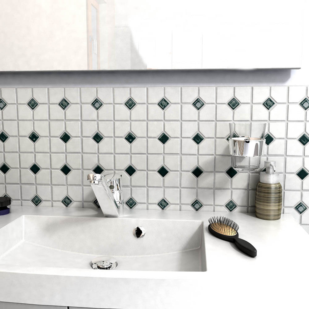 Oxford Matte White w/ Green Dot Porcelain Floor and Wall Tile