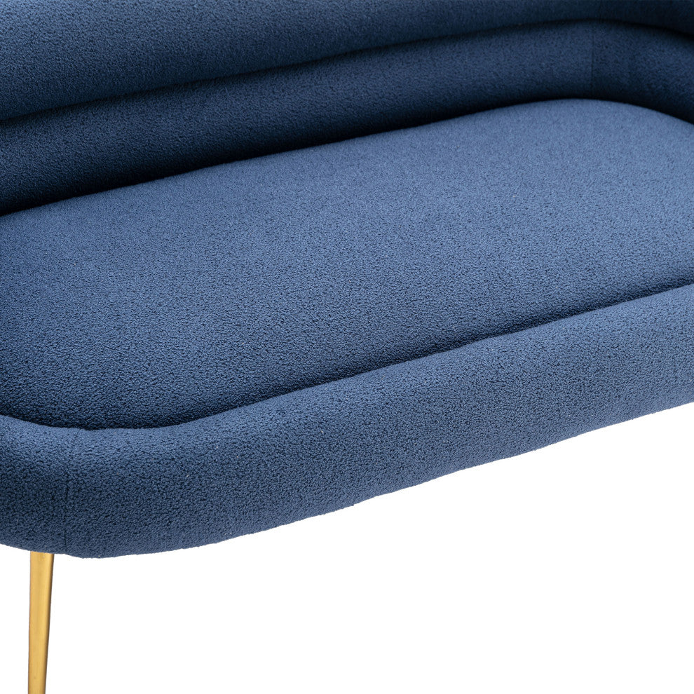 53" Round Arm Settee with Metal Legs, Navy Blue, 53"