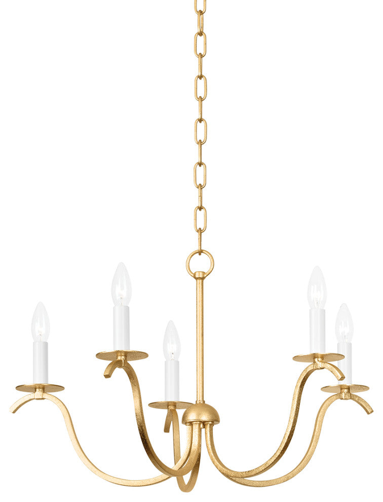 5 Light Chandelier, Gold Leaf