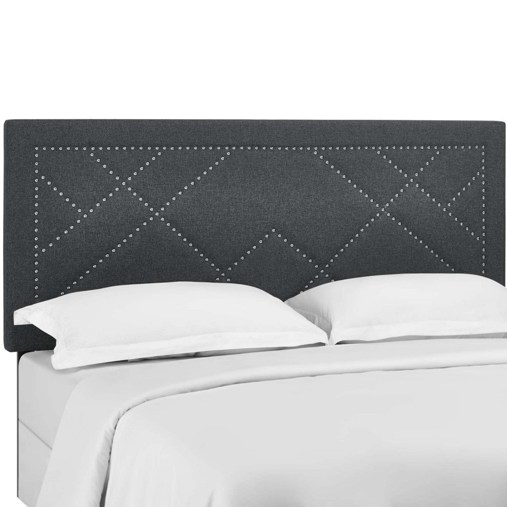 Reese Nailhead King and California King Upholstered Linen Fabric Headboard Gray