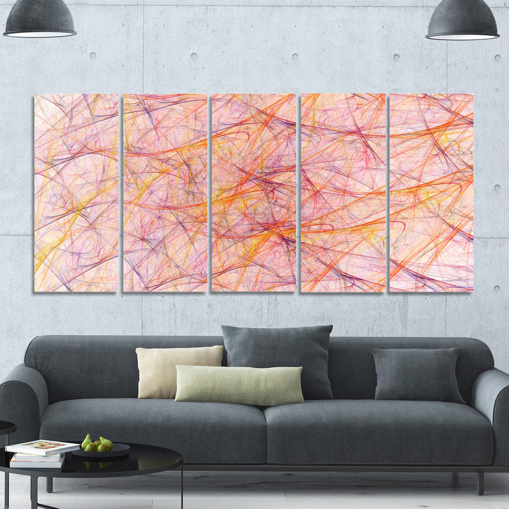 Mystic Pink Fractal Veins, Abstract Canvas Art Print, 60"x28", 5 Panels