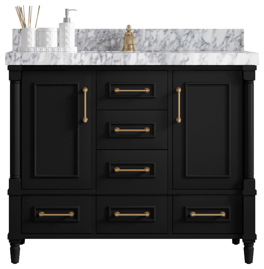Aberdeen 42 Single Sink Bath Vanity in Black 2" Carrara Marble