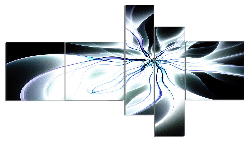 White Symmetrical Fractal Flower, Abstract Art on Canvas, 60"x32", 5 panels