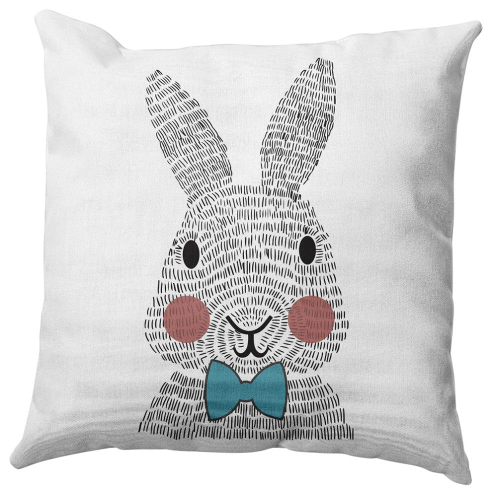 Bow-tie Bunny Easter Decorative Throw Pillow, Explorer Blue, 20x20"