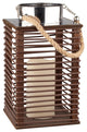 Contemporary Wooden Corded Lantern With LED Flameless Candle With Timer, 11.75"