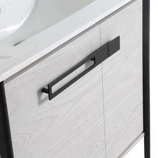 Oakville Bath Vanity, Ceramic Sink, Mild Grey Oak, 30 Inch, Black Hardware
