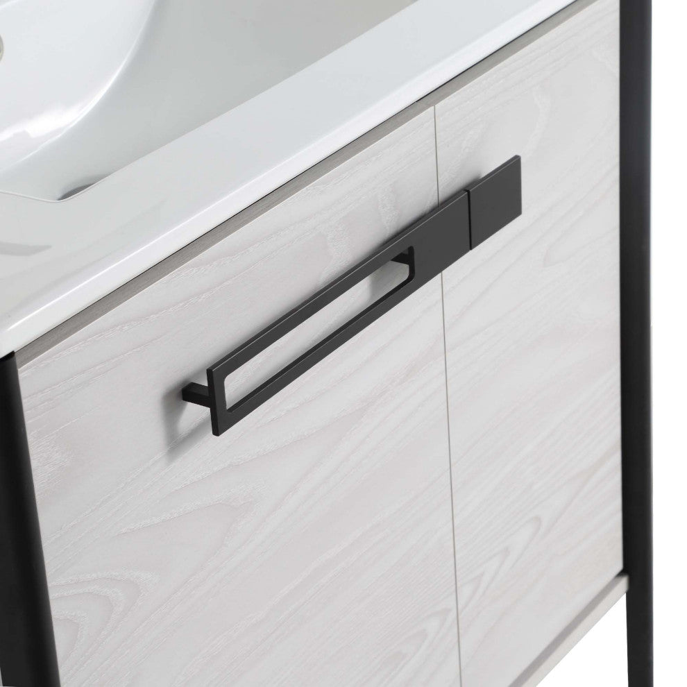 Oakville Bath Vanity, Ceramic Sink, Mild Grey Oak, 30 Inch, Black Hardware