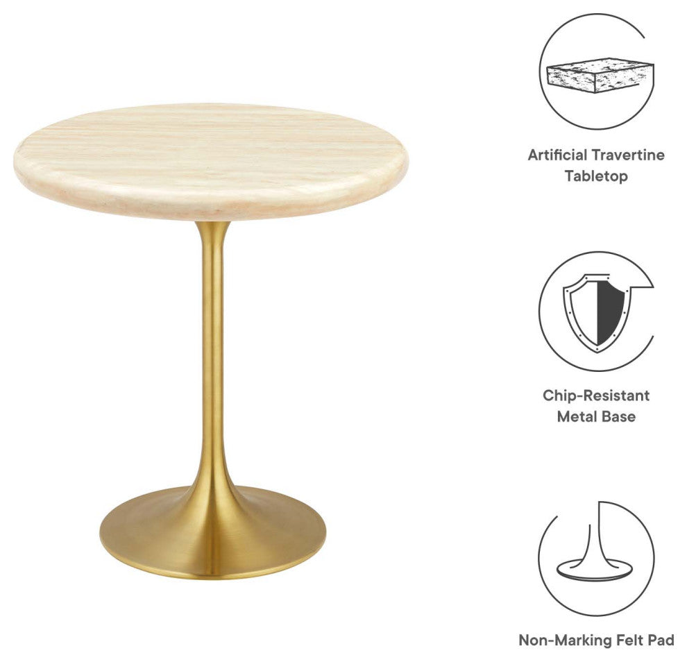 Lippa 20" Round Artificial Travertine Side Table, Gold Travertine