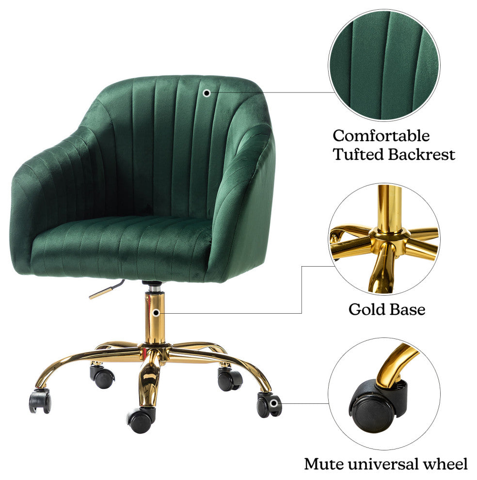 Swivel Rolling Task Chair With Tufted Back, Green